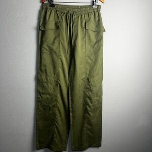 Another Love Olive Green Blockette Cargo Pants Wide Leg Drawstring Gorpcore Sz L